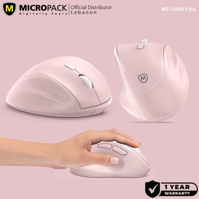 Micropack, MP-V01W Silent, 1600Dpi, Ergonomic Wireless Mouse, Maximum Comfort Reduce palm fatigue when use for long time, Available in Different Colors