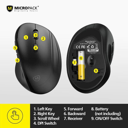 Micropack, MOUSE D85 Ergonomic Wireless  Mouse Silent Switch Black