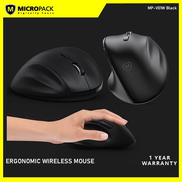 Micropack, MOUSE D85 Ergonomic Wireless  Mouse Silent Switch Black
