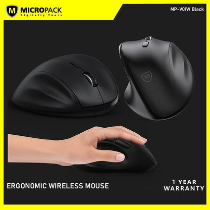 Micropack, MOUSE D85 Ergonomic Wireless  Mouse Silent Switch Black