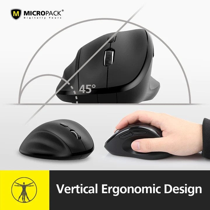 Micropack, MOUSE D85 Ergonomic Wireless  Mouse Silent Switch Black