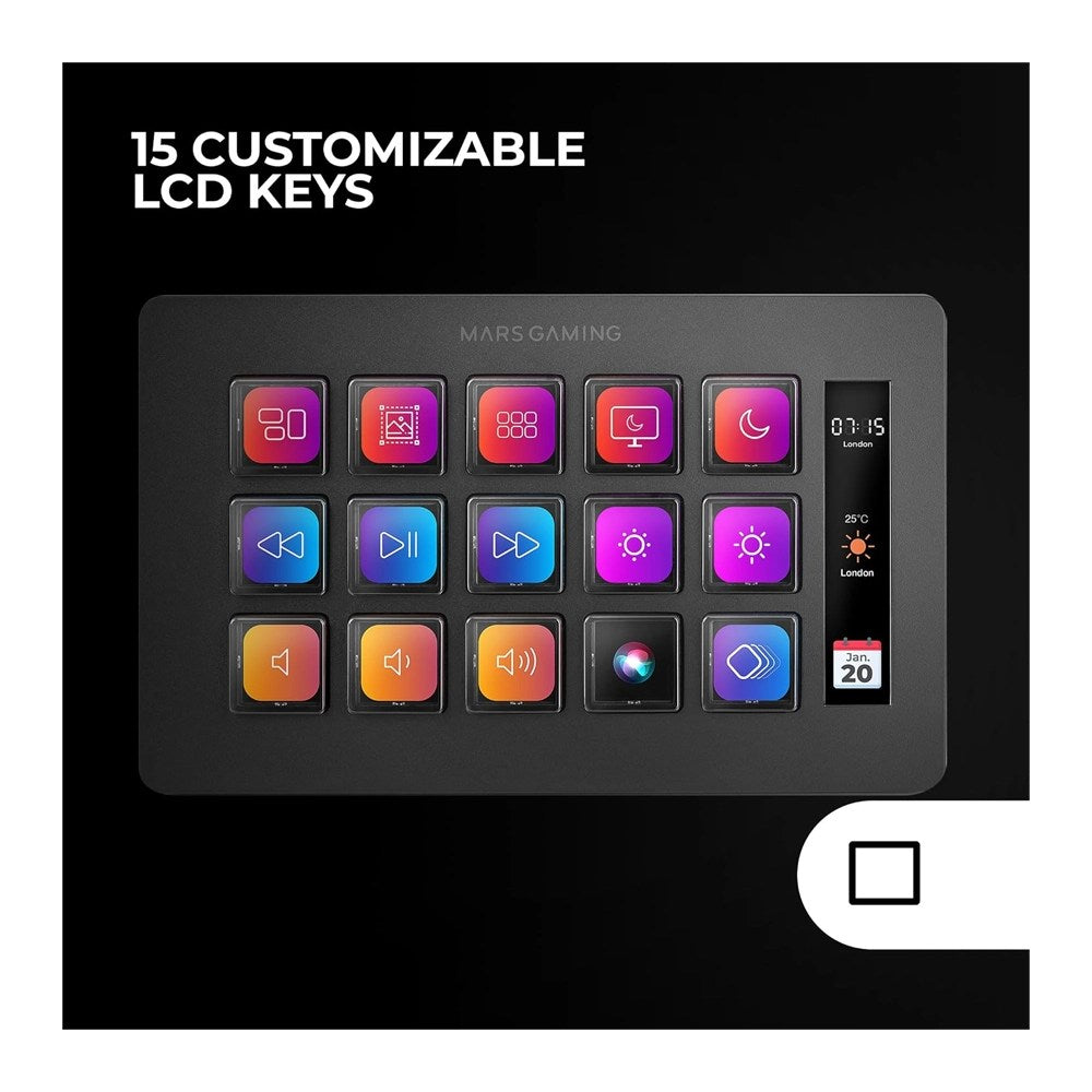 Mars, Gaming Msd-One, Slim Control Deck, 15 Customizable Lcd Keys, Software Control With Plugins, Extended Lcd Screen, Available in Different Colors