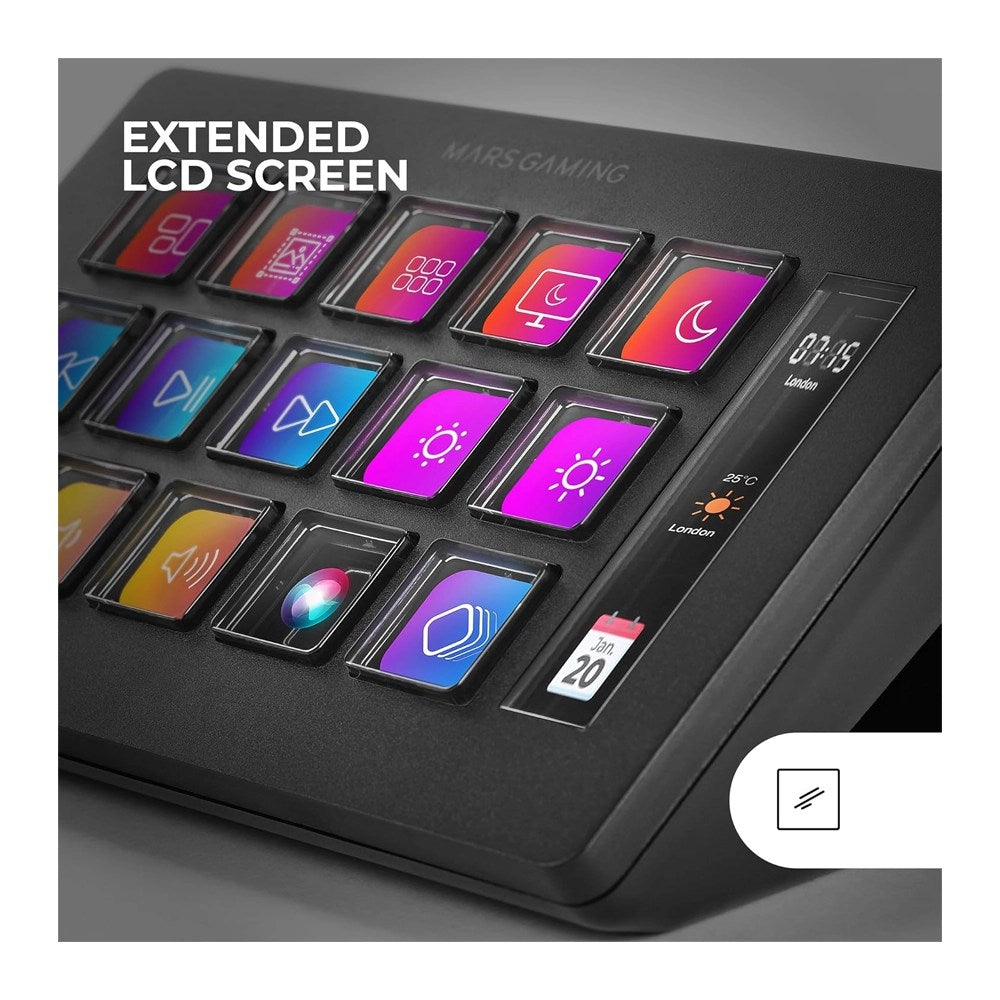 Mars, Gaming Msd-One, Slim Control Deck, 15 Customizable Lcd Keys, Software Control With Plugins, Extended Lcd Screen, Available in Different Colors