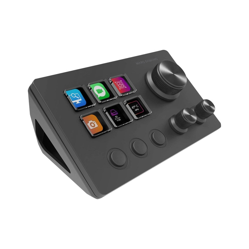 Mars, Gaming Msd-Two, Compact Control Deck, 6 Customizable Lcd Keys, Software Control With Plugins, Extended Lcd Screen, With 3 Customizable Dedicated Buttons Allows Seamless Scene Transitions With A Single Click And 3 Multifunctional Wheels Black, Availa