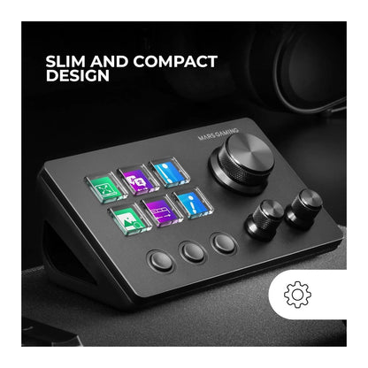 Mars, Gaming Msd-Two, Compact Control Deck, 6 Customizable Lcd Keys, Software Control With Plugins, Extended Lcd Screen, With 3 Customizable Dedicated Buttons Allows Seamless Scene Transitions With A Single Click And 3 Multifunctional Wheels Black, Availa