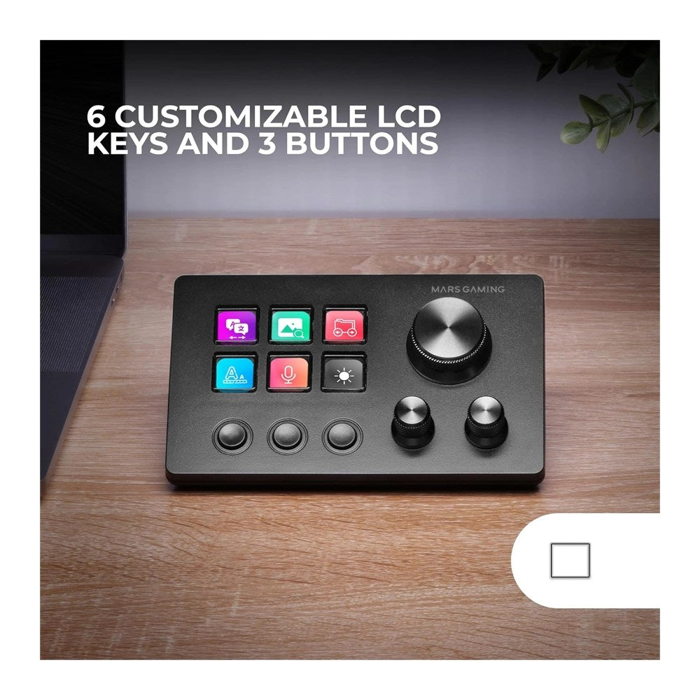 Mars, Gaming Msd-Two, Compact Control Deck, 6 Customizable Lcd Keys, Software Control With Plugins, Extended Lcd Screen, With 3 Customizable Dedicated Buttons Allows Seamless Scene Transitions With A Single Click And 3 Multifunctional Wheels Black, Availa