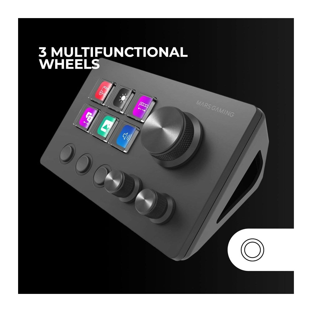 Mars, Gaming Msd-Two, Compact Control Deck, 6 Customizable Lcd Keys, Software Control With Plugins, Extended Lcd Screen, With 3 Customizable Dedicated Buttons Allows Seamless Scene Transitions With A Single Click And 3 Multifunctional Wheels Black, Availa