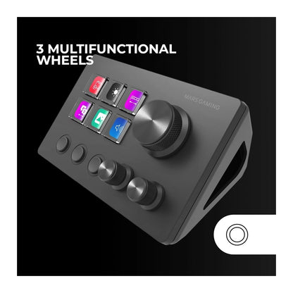 Mars, Gaming Msd-Two, Compact Control Deck, 6 Customizable Lcd Keys, Software Control With Plugins, Extended Lcd Screen, With 3 Customizable Dedicated Buttons Allows Seamless Scene Transitions With A Single Click And 3 Multifunctional Wheels Black, Availa