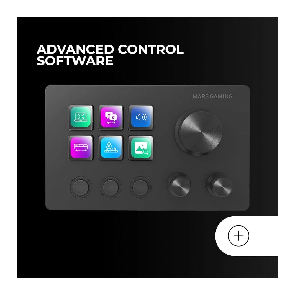 Mars, Gaming Msd-Two, Compact Control Deck, 6 Customizable Lcd Keys, Software Control With Plugins, Extended Lcd Screen, With 3 Customizable Dedicated Buttons Allows Seamless Scene Transitions With A Single Click And 3 Multifunctional Wheels Black, Availa