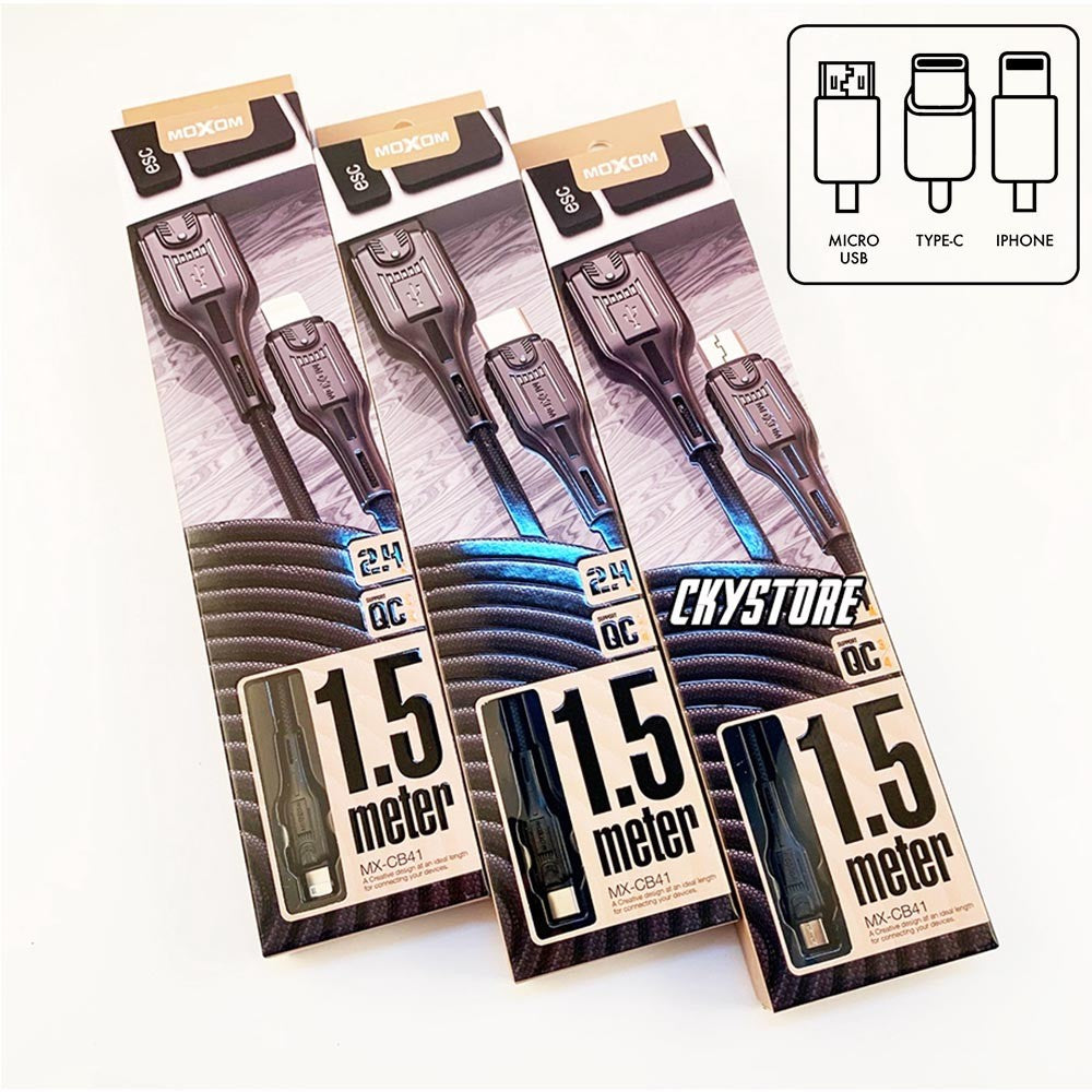 Moxom, 1.5 Meter 2.4A Fast Charging Data Cable, Available in Different Compatible Devices