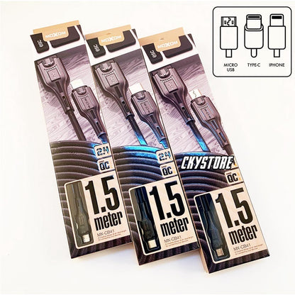 Moxom, 1.5 Meter 2.4A Fast Charging Data Cable, Available in Different Compatible Devices
