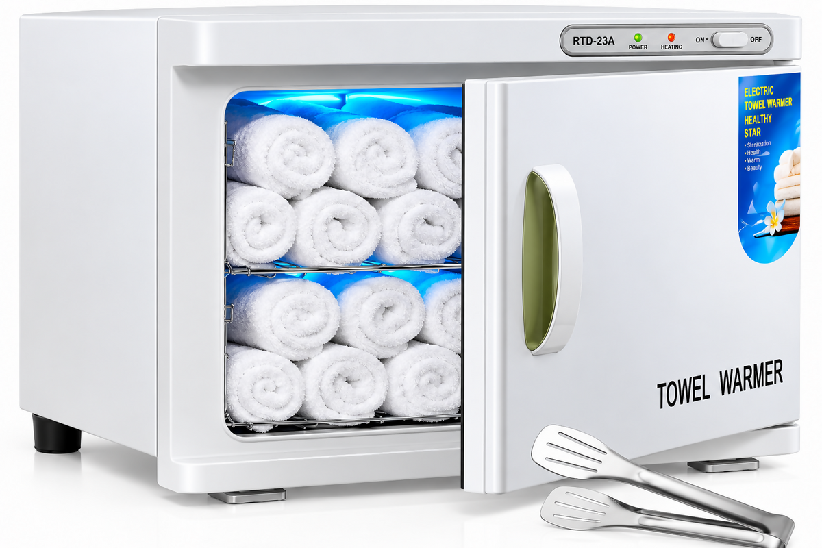 Hot Towel Warmer, Uv Sterilization, 23L Extra 2 Stainless Steel Racks, White
