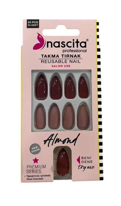 Nascita Almond Designed Nails With Glue 151 - Pack of 24