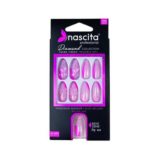 Nascita Diamond False Nails With Glue 258 - Pack of 24