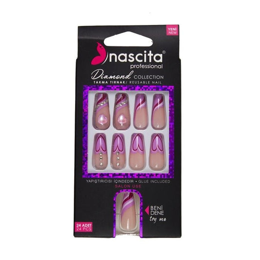 Nascita Diamond False Nails With Glue 267 - Pack of 24