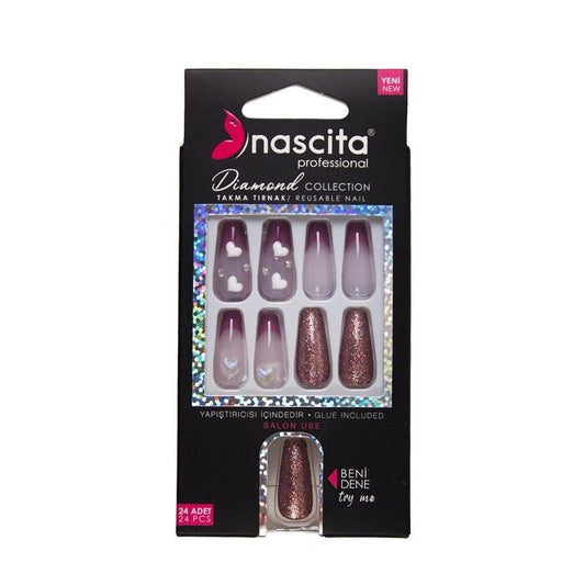 Nascita Diamond False Nails With Glue 268 - Pack of 24