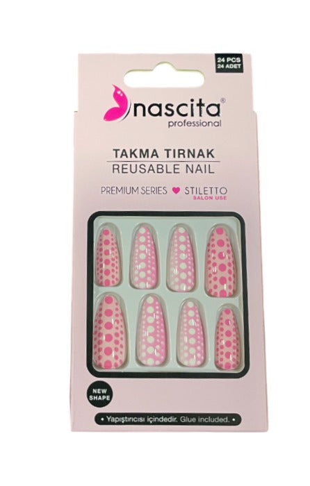 Nascita Stiletto Designed Nails With Glue 186 - Pack of 24
