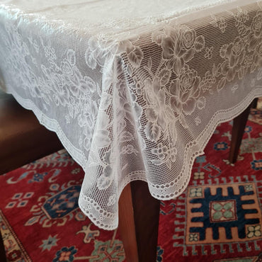 Zenit, Vinyl 152X228Cm White Crochet Like Table Cover Made In Taiwan