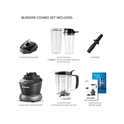 NutriBullet Full-Sized Blender Combo 1000W, 9 Piece Set - Dark Grey, NBC-0910B