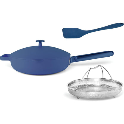 Nutricook One Pan 26cm, Cast Aluminum, W/Self-Basting LID, Steamer Basket, Silicone Spatula, Ceramic Non-Stick Coating, Oven Safe, Induction Safe, Designed in California, All Blue, NC-OP126AB