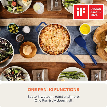 Nutricook One Pan 26cm, Cast Aluminum, W/Self-Basting LID, Steamer Basket, Silicone Spatula, Ceramic Non-Stick Coating, Oven Safe, Induction Safe, Designed in California, All Blue, NC-OP126AB