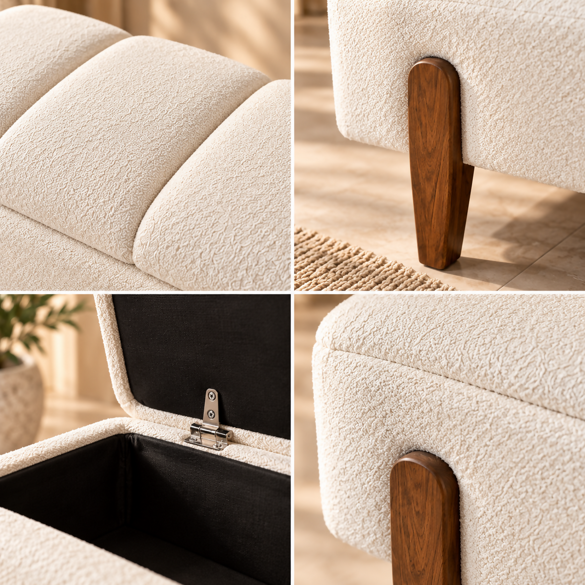 Luna Off-White Bouclé Storage Bench – 100 cm | YS038OW