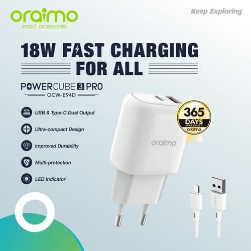Oraimo, Power Nano Tiny But Powerful 20W With Fast Chargetype-C To Lightning Data Cable Ocw-E95S
