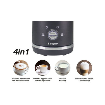 Beper, Automatic Milk Frother, With LID, 300ML, 4 Functions, Power 500W, Black