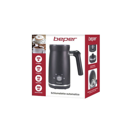 Beper, Automatic Milk Frother, With LID, 300ML, 4 Functions, Power 500W, Black