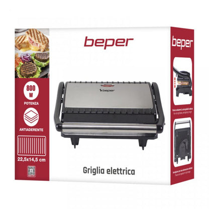 Beper Electric Grill, Non Stick Coating, Steel, 800W [Black], P101TOS003