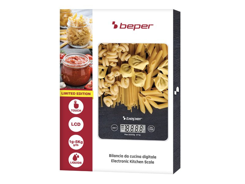 Beper, Digital Kitchen Scale With LCD Display & Touch Buttons, Tempered Glass Plate