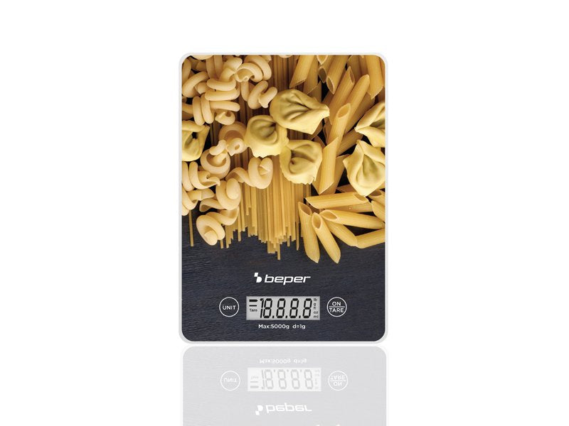 Beper, Digital Kitchen Scale With LCD Display & Touch Buttons, Tempered Glass Plate