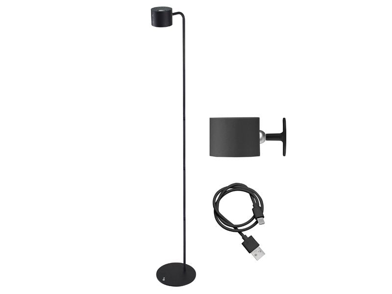 Beper Lumi Rechargeable Lamp, Floor And Table Lamp, Height-Adjustable, Wall Accessory, Usb Cable Included, Touch Switch On, Black, P201UTP306