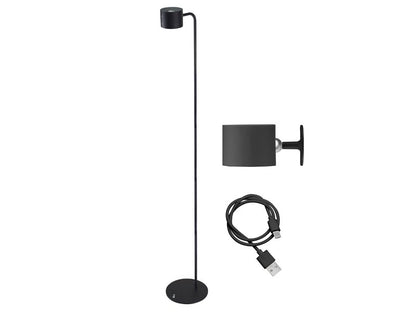 Beper Lumi Rechargeable Lamp, Floor And Table Lamp, Height-Adjustable, Wall Accessory, Usb Cable Included, Touch Switch On, Black, P201UTP306