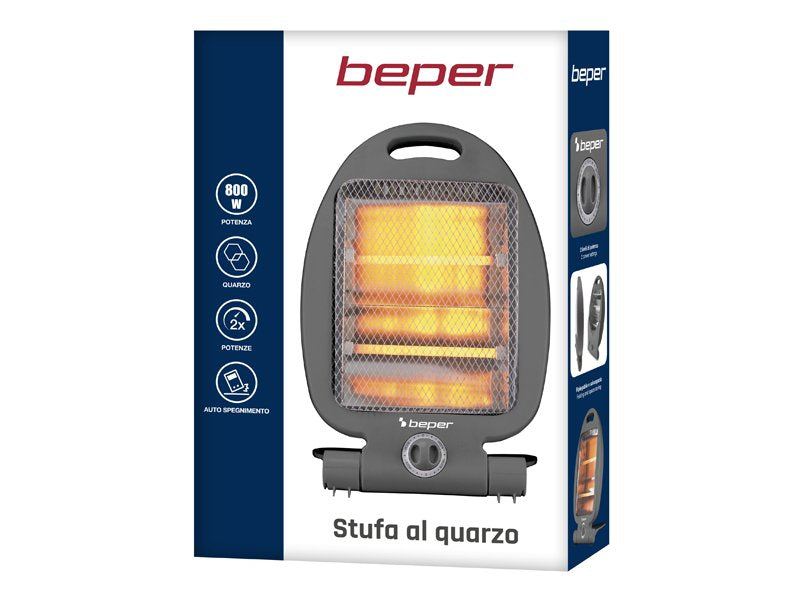 Beper Quartz Heater 400-800W, Fast Heating, 2 Power Levels, 2 Heating Elements, Eco-Function, Auto-Off, P203PAN004