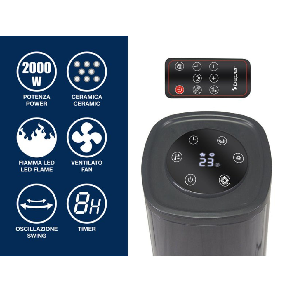 Beper Ceramic Fan Heater Column 2000W [Ceramic Black], P203TER011