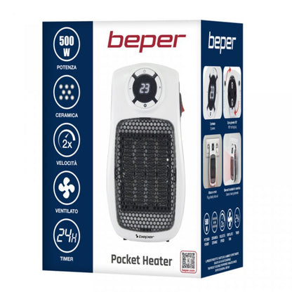Beper Mini Ceramic Fan Heater, 500W/1000W, Safe Auto-Off, P203TER350