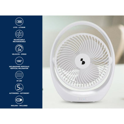 Beper Portable Fan Rechargeable With LED Light 3 Ventilation Speeds, P206VEN425