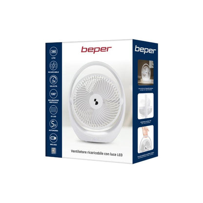 Beper Portable Fan Rechargeable With LED Light 3 Ventilation Speeds, P206VEN425