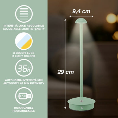 Beper Rechargeable Table Lamp Slim Sage Green, P207ILI150