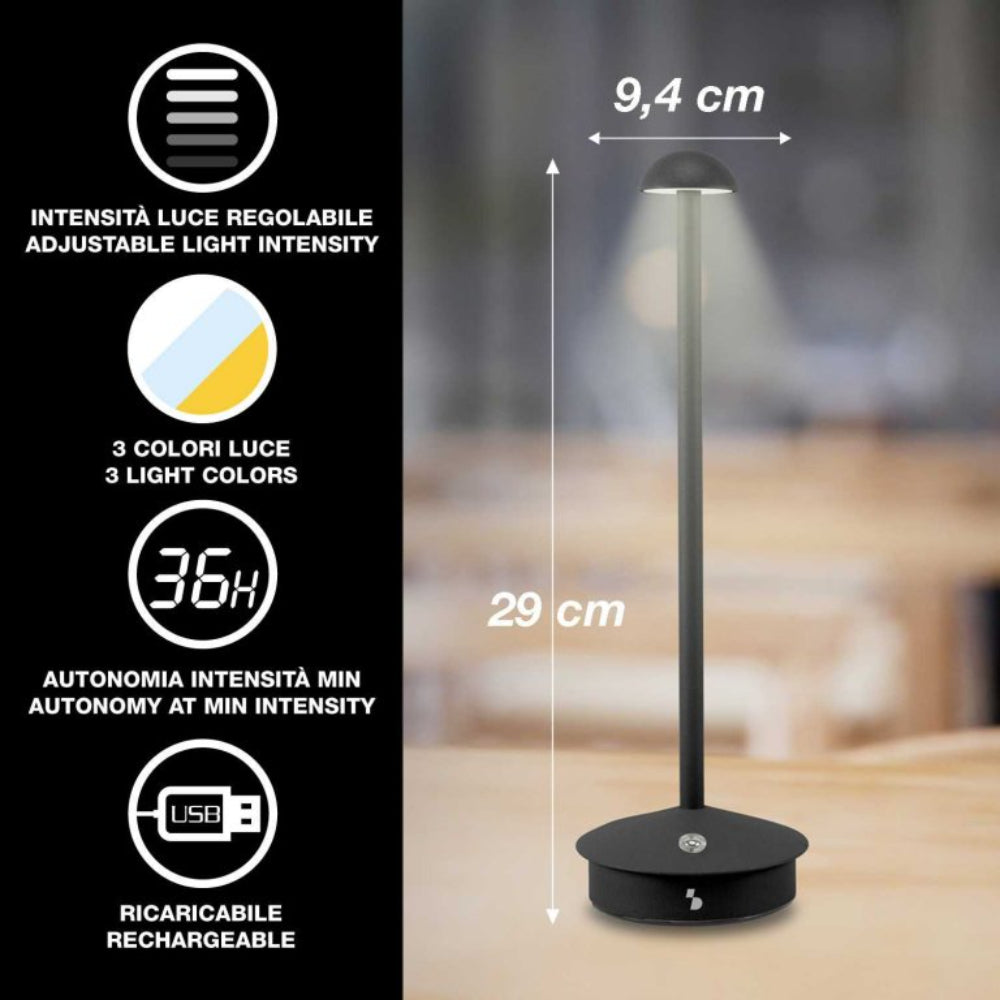Beper Rechargeable Table Lamp Slim Black, P207ILI153