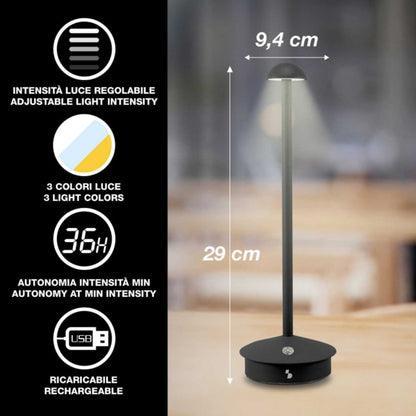 Beper Rechargeable Table Lamp Slim Black, P207ILI153