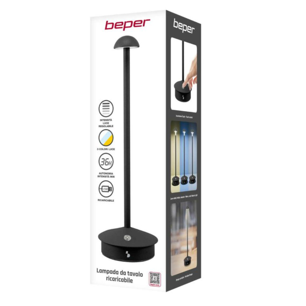 Beper Rechargeable Table Lamp Slim Black, P207ILI153