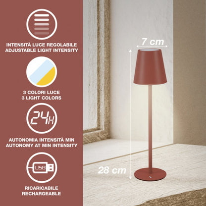 Beper Rechargeable Table Lamp Aura Brick Red, P207ILI204