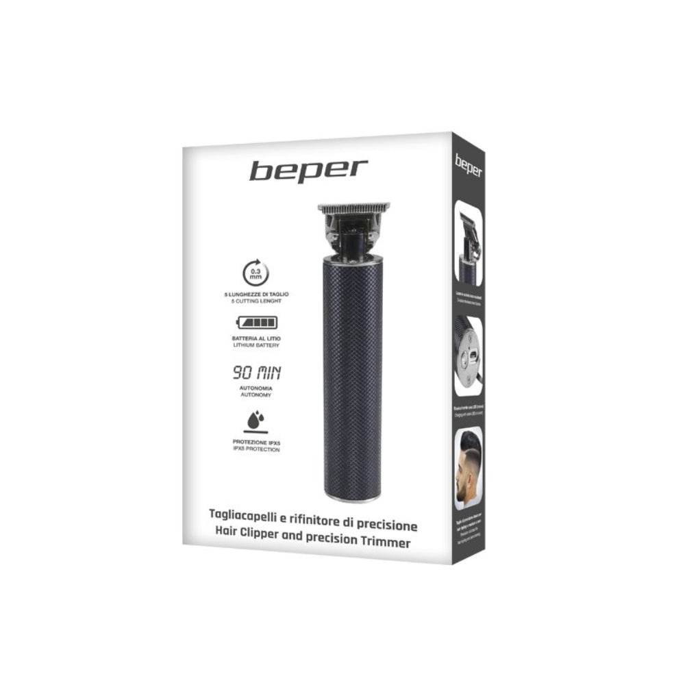 Beper Rechargeable Precision Hair Clipper And Trimmer, Waterproof Stainless Steel Blades, USB Rechargeable Black, P304CAP001