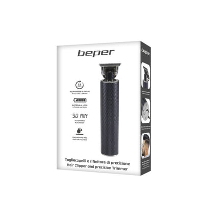 Beper Rechargeable Precision Hair Clipper And Trimmer, Waterproof Stainless Steel Blades, USB Rechargeable Black, P304CAP001