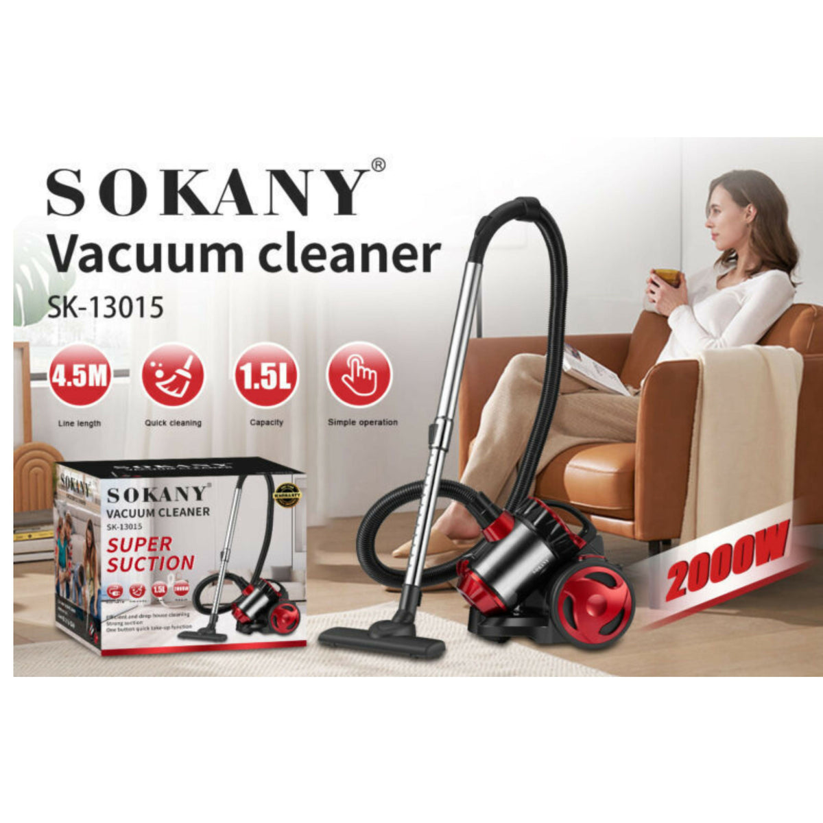 SOKANY 2000W High-Power Vacuum Cleaner with 1.5L