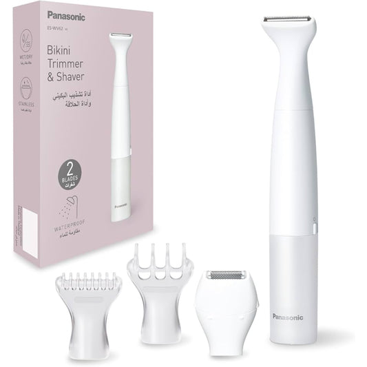 Panasonic Bikini Trimmer And Shaver For Women With 4 Attachments For Gentle Grooming In Sensitive Areas, Wet/Dry, Battery-Operated, Grey, PAN-ESWV62H262