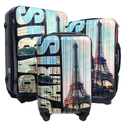 Traveler, Travel Suitcase Hard Cover 4 Wheels Luggage Set Of 3 Travel Bag Paris