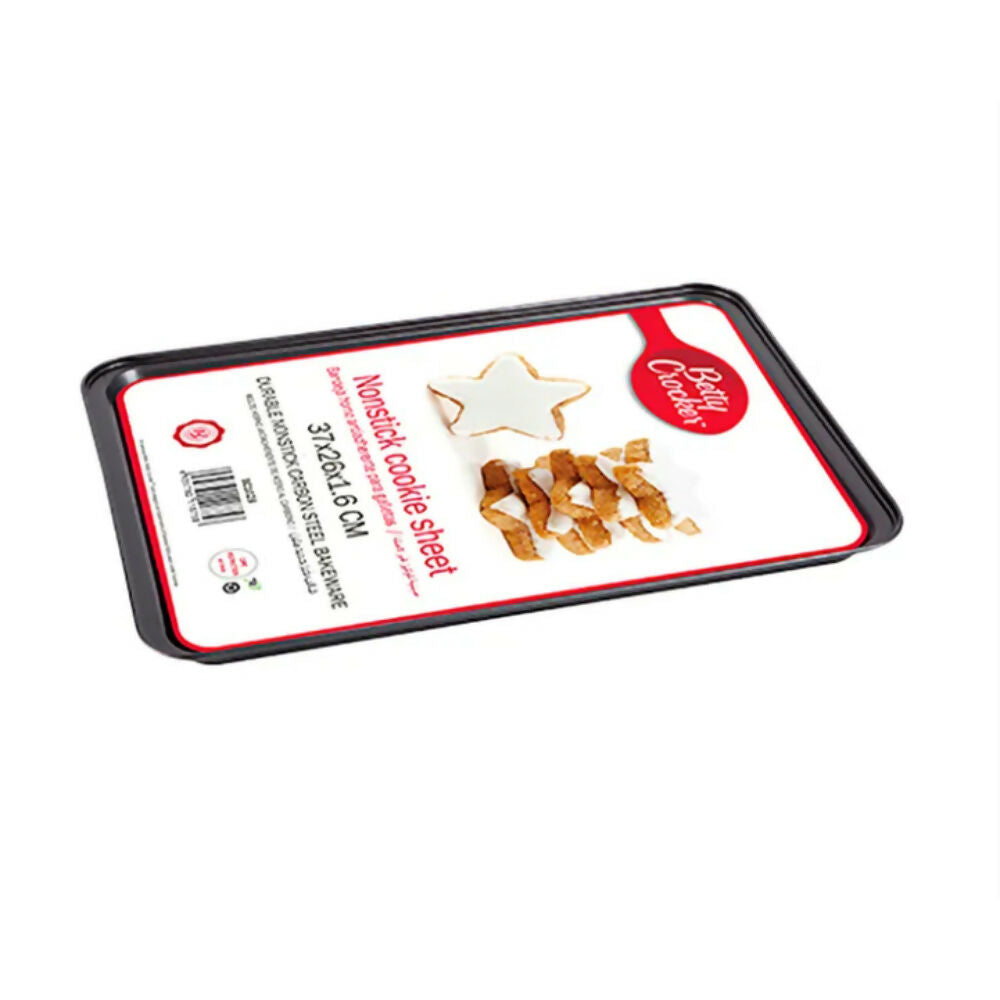 Betty Crocker Non-Stick Cookie Sheet Pan, Durable Materials, Easy To Clean (37x26x1.6cm-Thickness 0.4MM) [Grey], BC1028